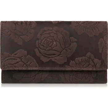 Dámská kožená peněženka velká s květinami hnědá vintage Paolo Peruzzi