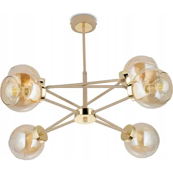 Lustr Cris Béžový se zlatými detaily, 6 stínidel E27, 60 cm, moderní provedení Taupe