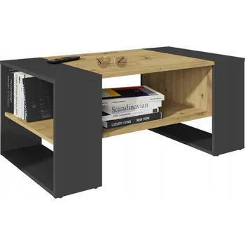 Konferenční stolek Ława MENO dąb wotan-czarny s prostornou policí, stolek na kávu 100 cm, loft retro