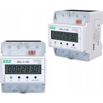 Jistič Třífázový elektroměr 3x400 VAC, 100A, 4 moduly F&F