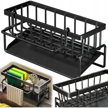 Odkapávač na nádobí Organizér do dřezu, odkapávač na saponát, černý kovový košík na Houbičky