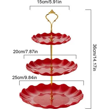 Kulatý servírovací stojan na dort a ovoce | stojan, podnos, etažér - třetí patro červené
