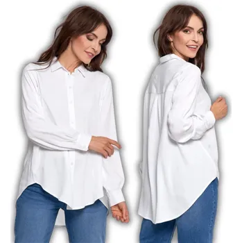 Dámská košile Moraj dámská košile s dlouhým rukávem, bez vzoru, bílá, dámská košile s asymetrickým zadním dílem, velikost S/M
