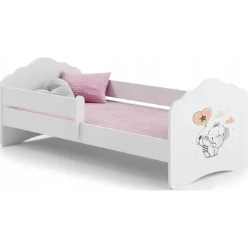 FALA bílá dětská postel pro dívku, slon 160x80, zábradlí + matrace