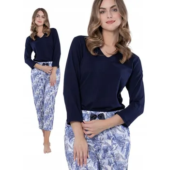 Dámské pyžamo Leveza ELWIRA - elegantní tmavě modré dámské pyžamo bavlna M