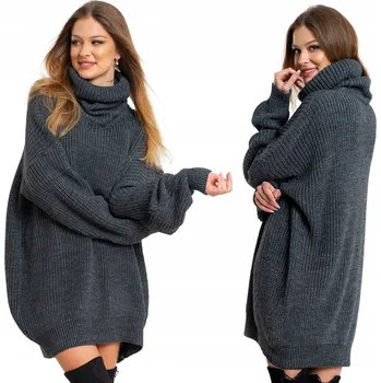 Dámské šaty DEIMA Polská svetrová ŠATY SVETR OVERSIZE tunika s vysokým rolákem