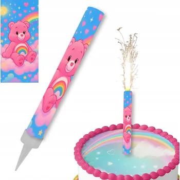 Dortová svíčka FONTÁNA MEDVÍDCI DUHOVÁ RACA SVÍČKA DORT K NAROZENINÁM 12 cm
