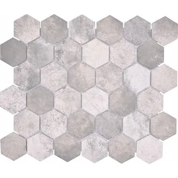 Obklad KERAMICKÁ MOZAIKA MIX ŠEDÁ HEXAGON, ŠESTIHRANNÁ ŠEDÁ