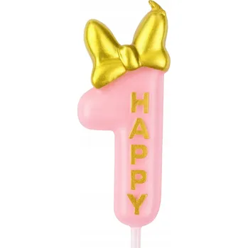 Dortová svíčka Narozeninová svíčka číslice "1" - růžová se třpytkami a mašlí