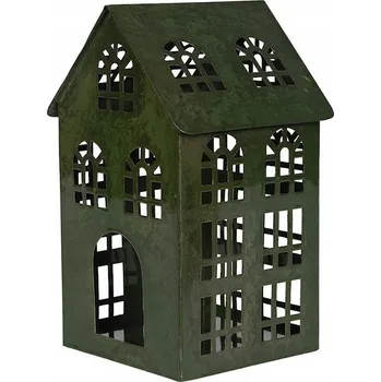 Obraz LAMPION DOMEČEK KOVOVÝ ZELENÝ LOFT NA ČAJOVOU SVÍČKU VÁNOČNÍ DO DOMU 21cm