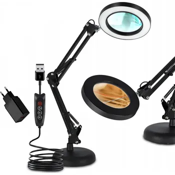 Lampička LED Stolní Lampa Kosmetická s Lupa a Stmívačem Sklo