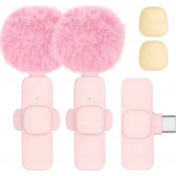 Mikrofon BEZDRÁTOVÝ KLOPNÝ MIKROFON DUÁLNÍ PRO IPHONE, TELEFONY S USB-C – RŮŽOVÝ