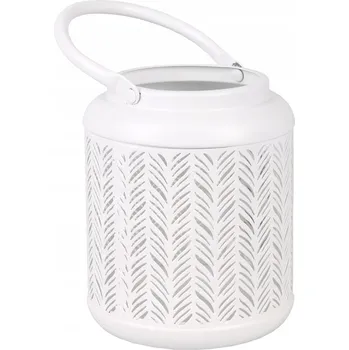 Obraz BÍLÁ KOVOVÁ LUCERNA SE ZÁVĚSEM 12x12x15/24 cm