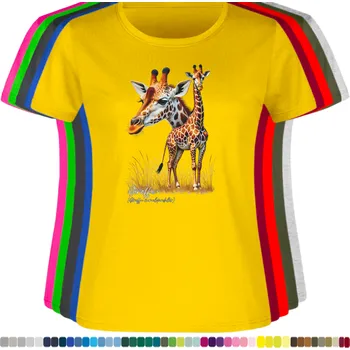 Dámské tričko damske-levne-bavlnene-tricko-digitalni-potisk-zirafy Barva: Yellow - žlutá, velikost: 3XL