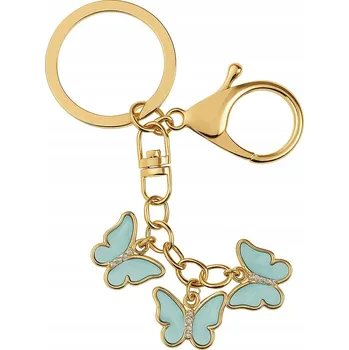 Zlatá přívěsek na klíče s motýlky v modré barvě