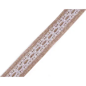 Stuha METRÁŽ Jutová stuha s krajkou šíře 25 mm - režná přírodní