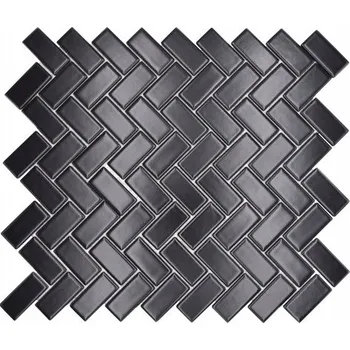 Obklad Obkladová mozaiková dlaždice na zeď, keramická, vzor rybí kost, matná černá cihla