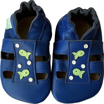 Capáčky Modré kožené capáčky Hopi Hop Rybičky - děrované Velikost dle věku Hopi Hop: 6-12 měsíců, Velikost: 19,5