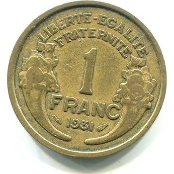 FRANCIE. 1 franc 1931. KM-885