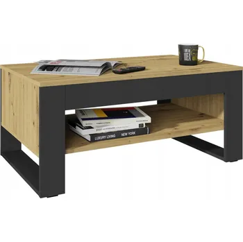 Konferenční stolek Ława FLOW dąb wotan-czarny s prostornou policí, 100 cm, loft retro styl