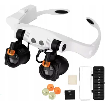 Lupa BRÝLOVÁ LUPA HODINÁŘSKÁ SERVISNÍ LUPA 2 LED NA HLAVU ČELOVÁ BRÝLE 25x