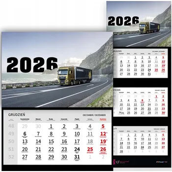 Kalendář Trojdílný kalendář 2026 nástěnný kancelářský pro řidiče - různé vzory