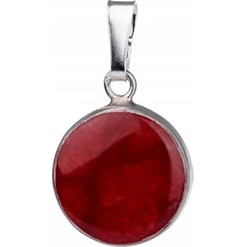Přívěsek Stříbrný přívěsek s červeným korálem, kulatý korálový přívěsek, stříbro 925