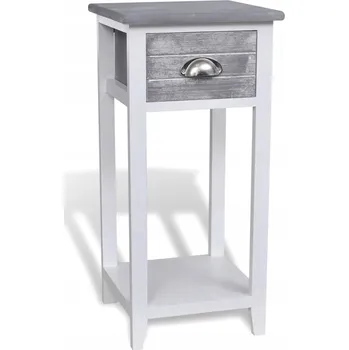 Noční stolek Bílá a šedá noční Šuplík , 30x30x63 cm, paulownie