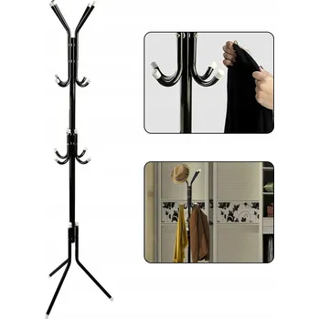 Věšák ČERNÝ STOJACÍ VĚŠÁK NA OBLEČENÍ S 12 HÁČKY DO PŘEDSÍNĚ