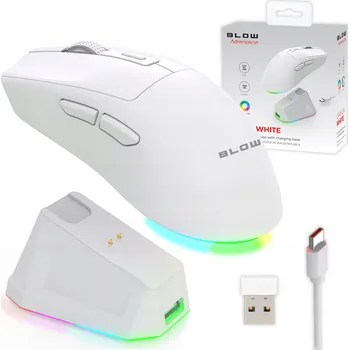 OPTICKÁ MYŠ BLOW Adrenaline OMEGA BÍLÁ S NABÍJECÍ STANICÍ HERNÍ USB