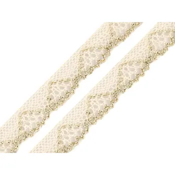Krajka Bavlněná krajka šíře 14 mm s lurexem METRÁŽ - 2 režná světlá zlatá