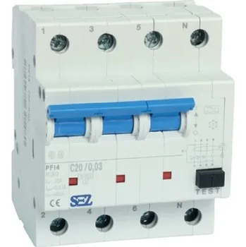 Proudový chránič SEZ KR Proudový chránič s nadproudovou ochranou 4 póly, charakteristika C, 16 A, 30 mA