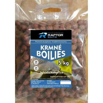 Boilies Krmné boilies Raptor Baits Jahoda/kukuřice ROZVAŽOVANÉ Váha balení: 0,5 kg