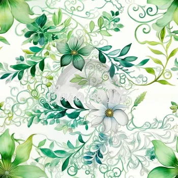 Silky, Plazivé zelené a bílé kvítky (E)** (Lehká vzdušná šatovka)