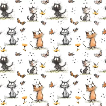 Úplet, Roztomilé kočičky, motýlci na bílé (E) (Top kvalitní úplet Bella digitisk)