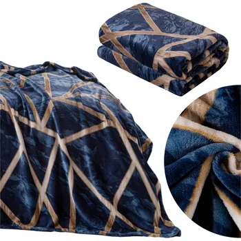 Přehoz na lůžko PŘEHOZ NA POSTEL 200x220 z mikrovlákna Inger MODRÝ geometrický