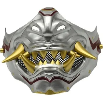 Samurajská halloweenská cosplay maska | maska, doplněk - Stříbro