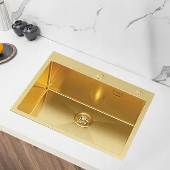 Nerezový dřez Zlatý ocelový dřez jednokomorový 60x50 cm od Velazo.
