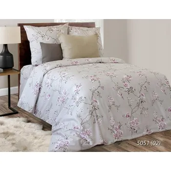 Povlečení Povlečení saténové 220x200 béžové s růžovými květy