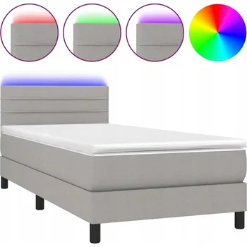 Postel Kontinentální postel s matrací a LED osvětlením 100x200 cm, světle šedá