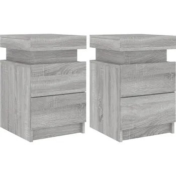 Noční stolek Šedé noční stolky s LED osvětlením - 35 x 39 x 55 cm