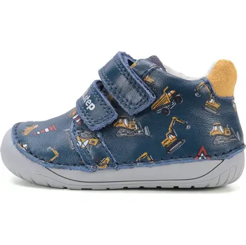 Chlapecké polobotky D.D.step Celoroční boty obuv D.D. step kožené BAREFOOT S070-52480B tmavomodré se stavebními stroji velikost: 24