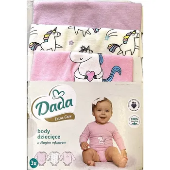 Dětské body DADA 100% bavlna bílé s dlouhým rukávem, duhoví jednorožci, vel. 68