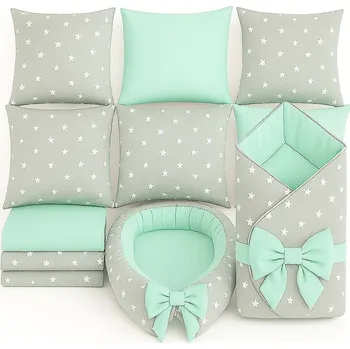 Hnízdečko pro miminko Startovací sada pro miminko BabyTýpka Stars mentol sada L