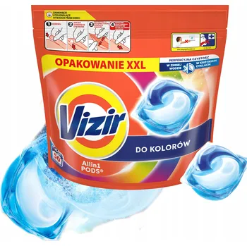 Kapsle na praní VIZIR PODS PRACÍ KAPSLE NA BAREVNÉ PRÁDLO ODSTRAŇOVÁNÍ SKVRN SÍLA XXL 50 ks