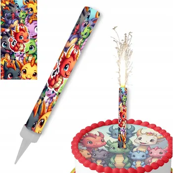 Dortová svíčka NAROZENINOVÁ FONTÁNA DRAK DRACI FONTÁNA S DRAČÍM SVĚTLÍM DRAKA NAROZENINOVÝ DORT 12cm