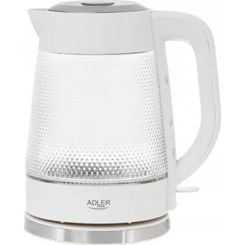 Rychlovarná konvice Skleněná rychlovarná konvice 2200W, bezbarvá a bílá, 1,8 l Adler AD1306