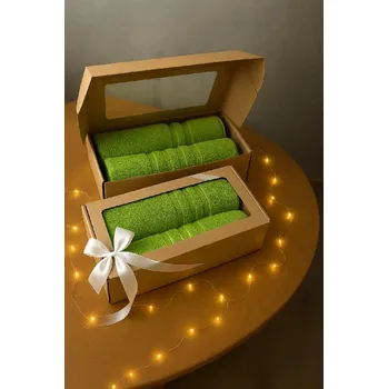 Dárková krabička Profod Dárková sada osušek CLASSIC 70x140 cm froté 400g/m2 - barva dle výběru Barva: zelená pistáciová, Barva stuhy: červená