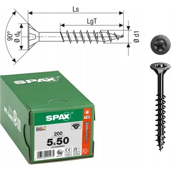 Vrut Vruty do dřeva SPAX 5x40 mm, plný závit, talířová hlava, černé, 200 ks