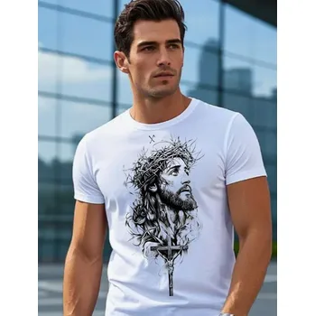 Pánské tričko STRIKER Pánské Art tričko Ježíš s křížem Barva: Bílá, Velikost: 4XL